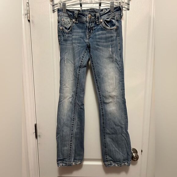 Miss Me distressed Denim Jeans women’s 26 bootcut light blue embellished bling - Picture 1 of 16